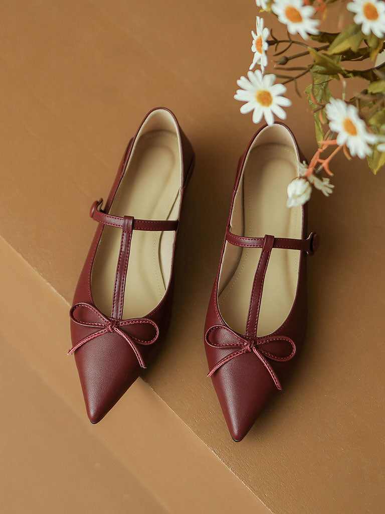 Flat Heel Pointed Toe Hollow Belt Leather Vintage Shoes