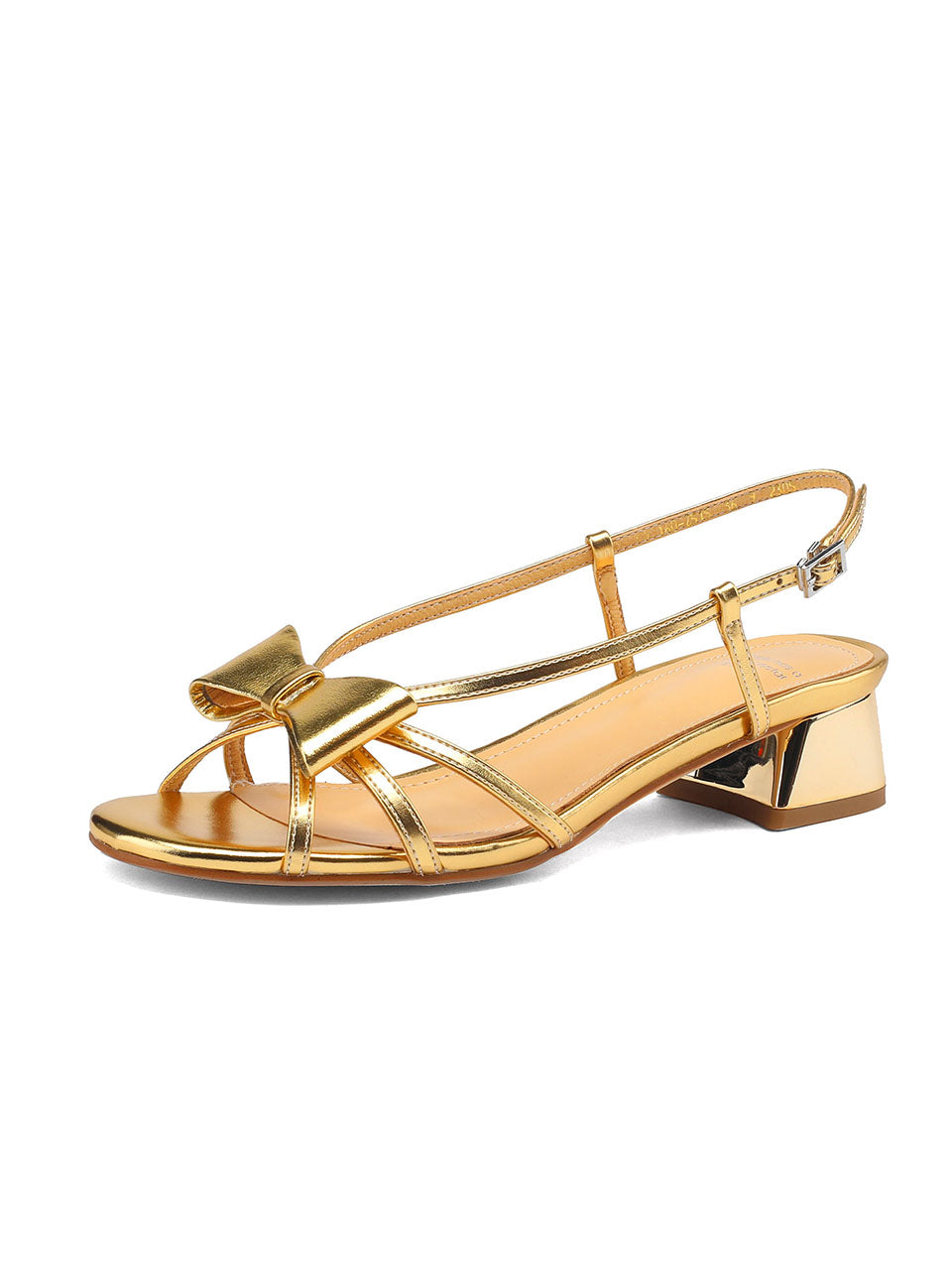 Round Open Toe Bow Chunky Heel Sandals Leather Vintage Shoes