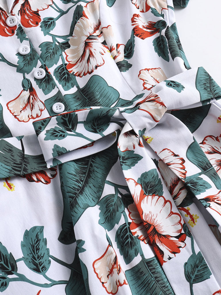 Green 1960S Floral Print Swing Vintage Dress
