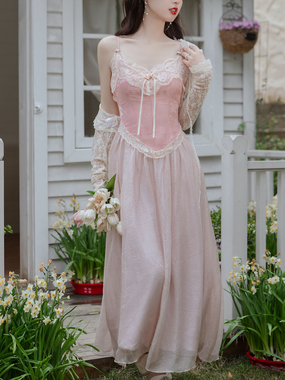 2PS Pink Lace Spaghetti Strap 1950S Swing Victoria's Fairy Dress