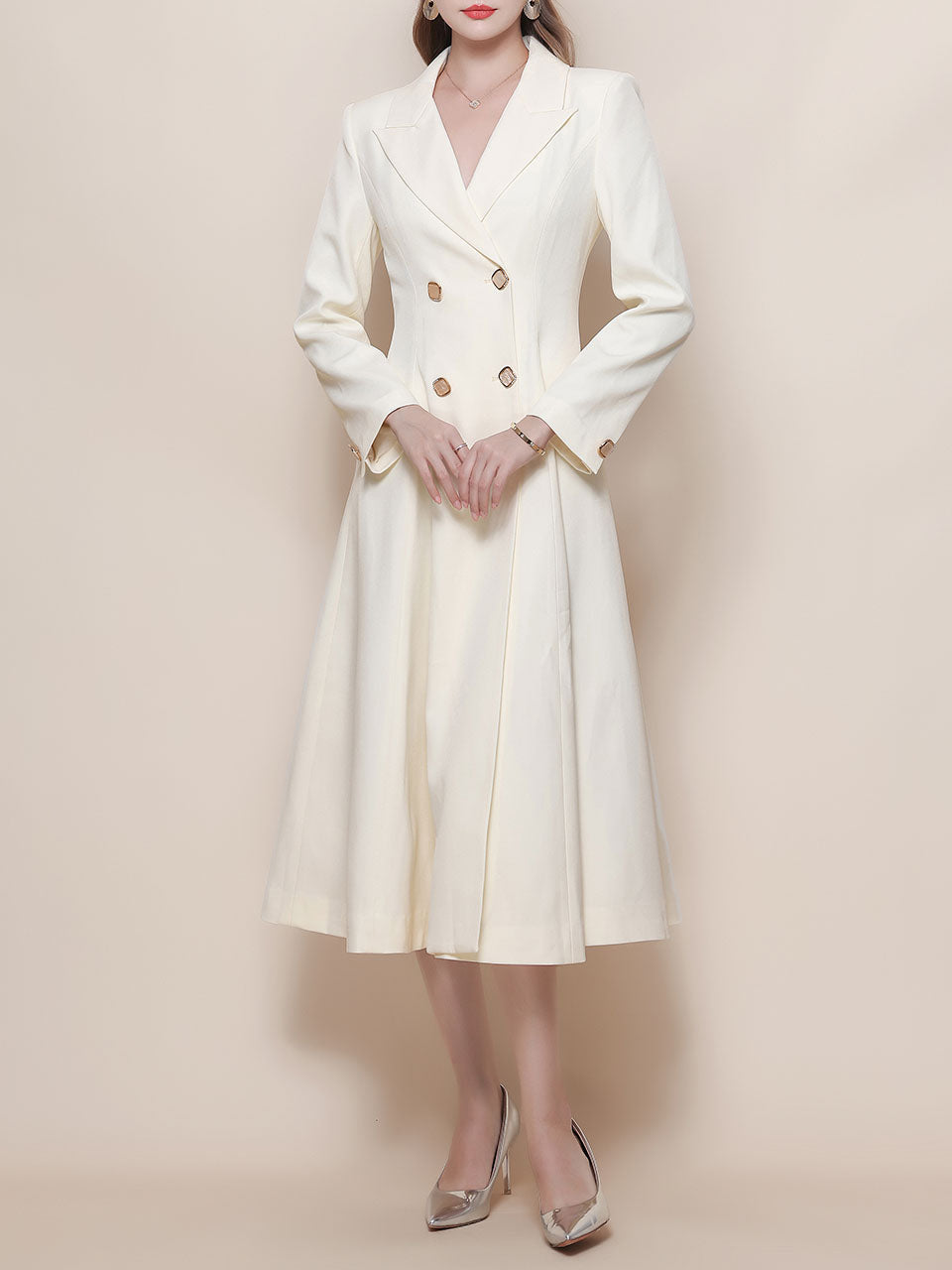 White Vintage Style Double Breasted Trench Dress Coat