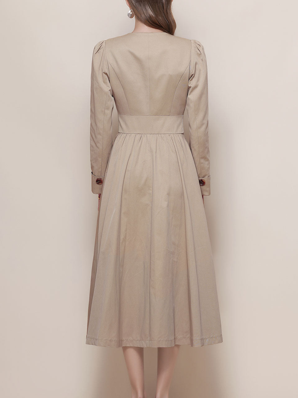 Khaki Vintage Style Double Breasted Trench Dress Coat