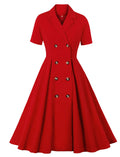 Red V Neck 1950S Vintage Swing Dress
