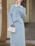 2PS Light Blue Rounded Flat Long Sleeve Wool Coat