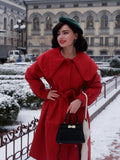 Christmas Red Winter Coat Long Sleeve PeterPan Collar