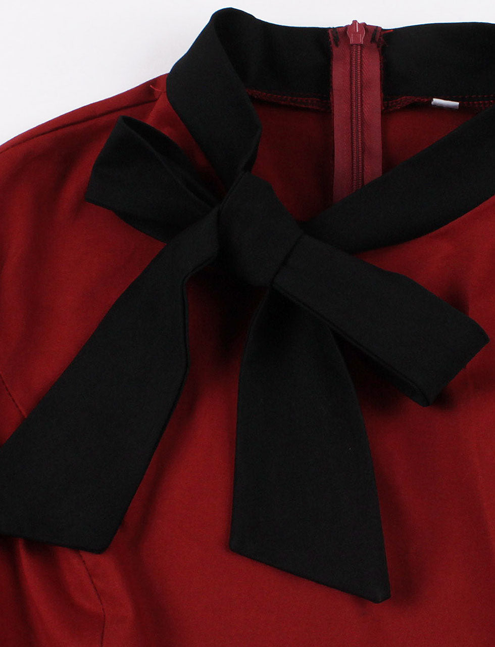 Wine Red Bow Collar 1950s Vintage Swing Dress