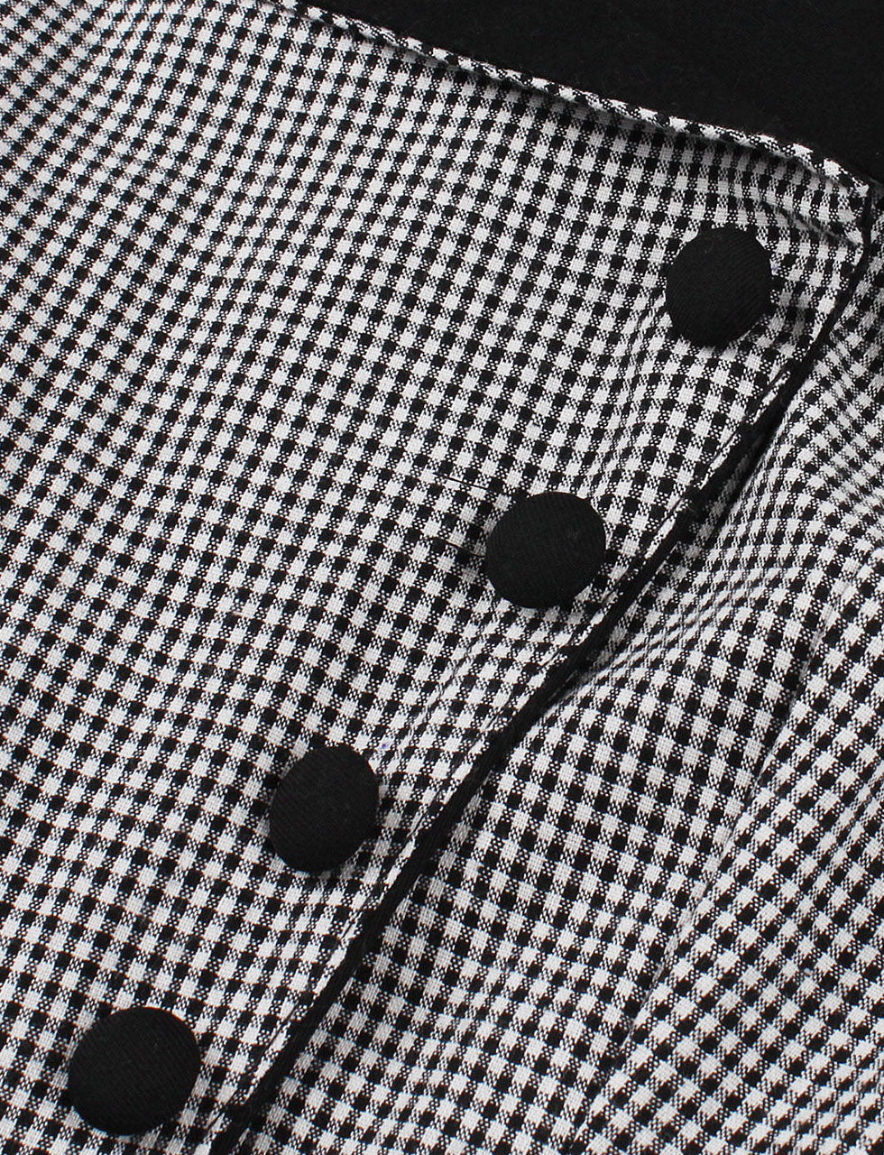 1950s Black Square Collar Plaid Short Sleeve Vintage Swing Dress