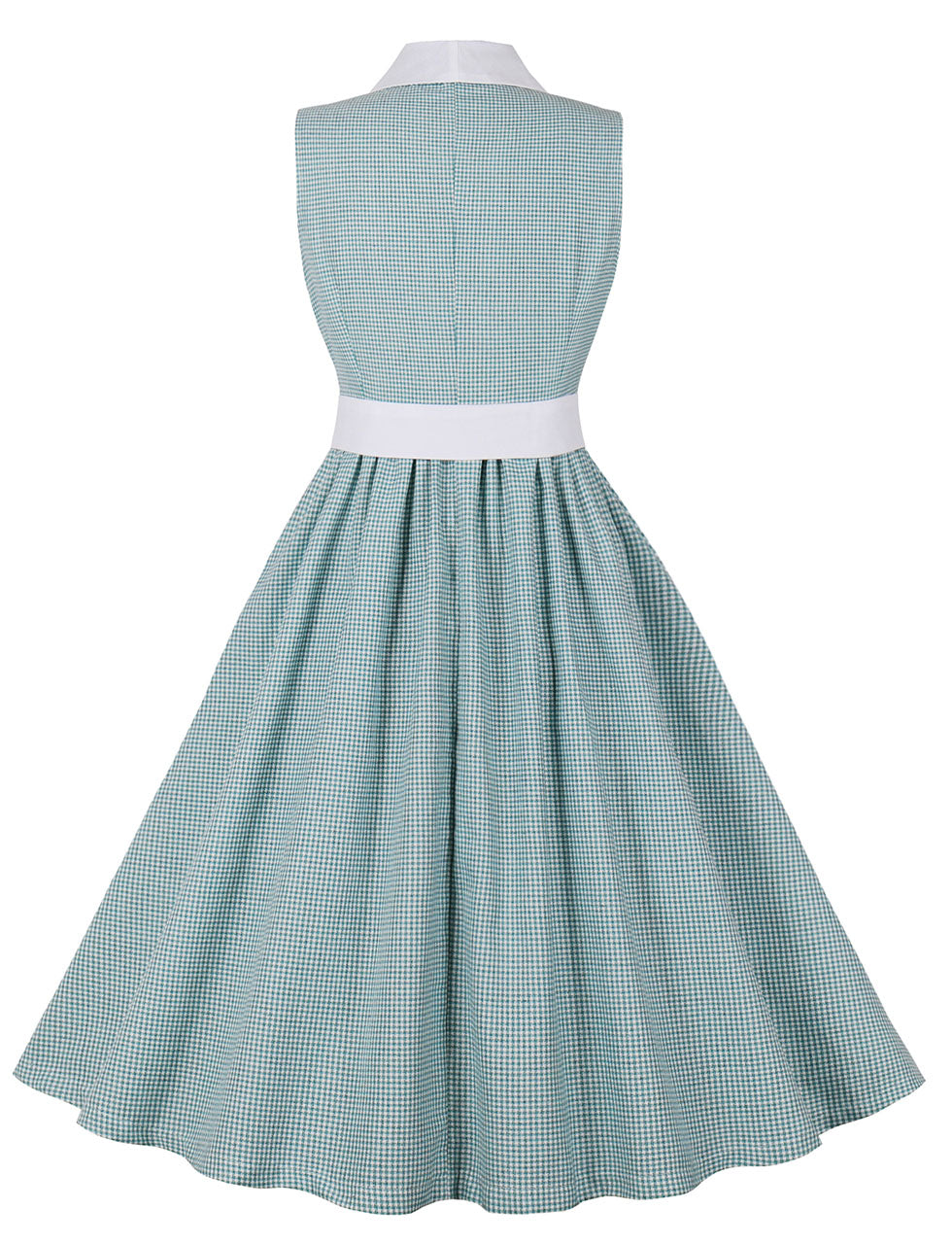 Green Houndstooth Plaid V Neck 1950s Swing Dress