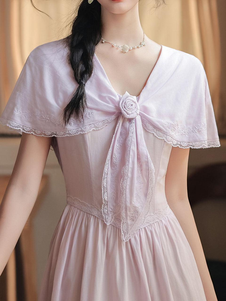 Vintage Edwardian Lilac Capelet Sleeve Tea Gown