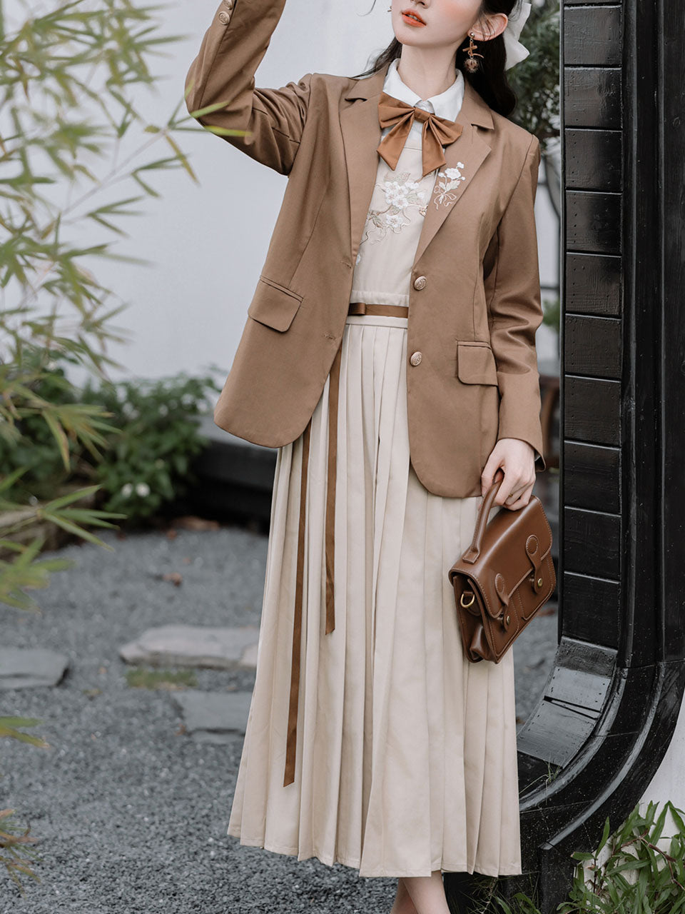3 Piece Brown Retro Suspender Dress