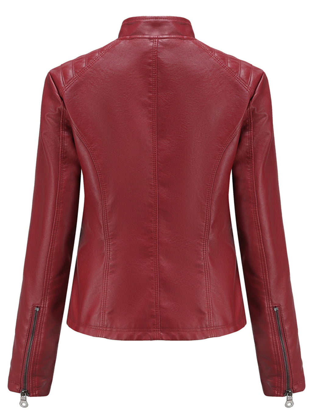 Pink Long Sleeve PU Leather Motorcycle Jacket For Women