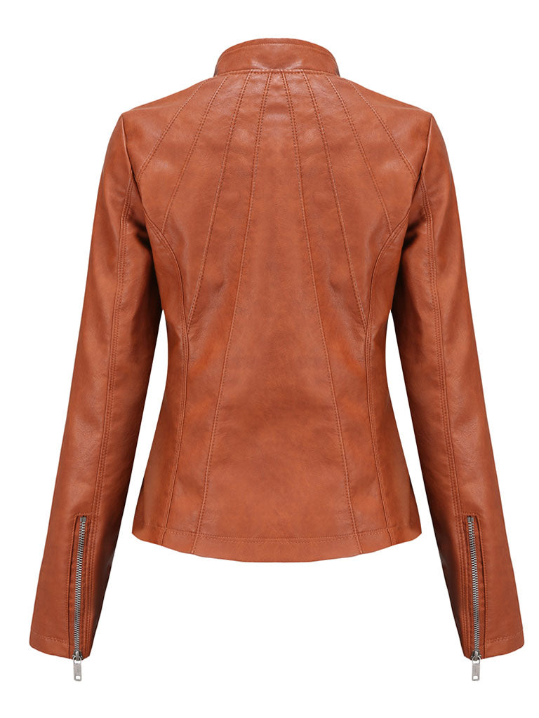 3 Color Long Sleeve PU Leather Motorcycle Jacket