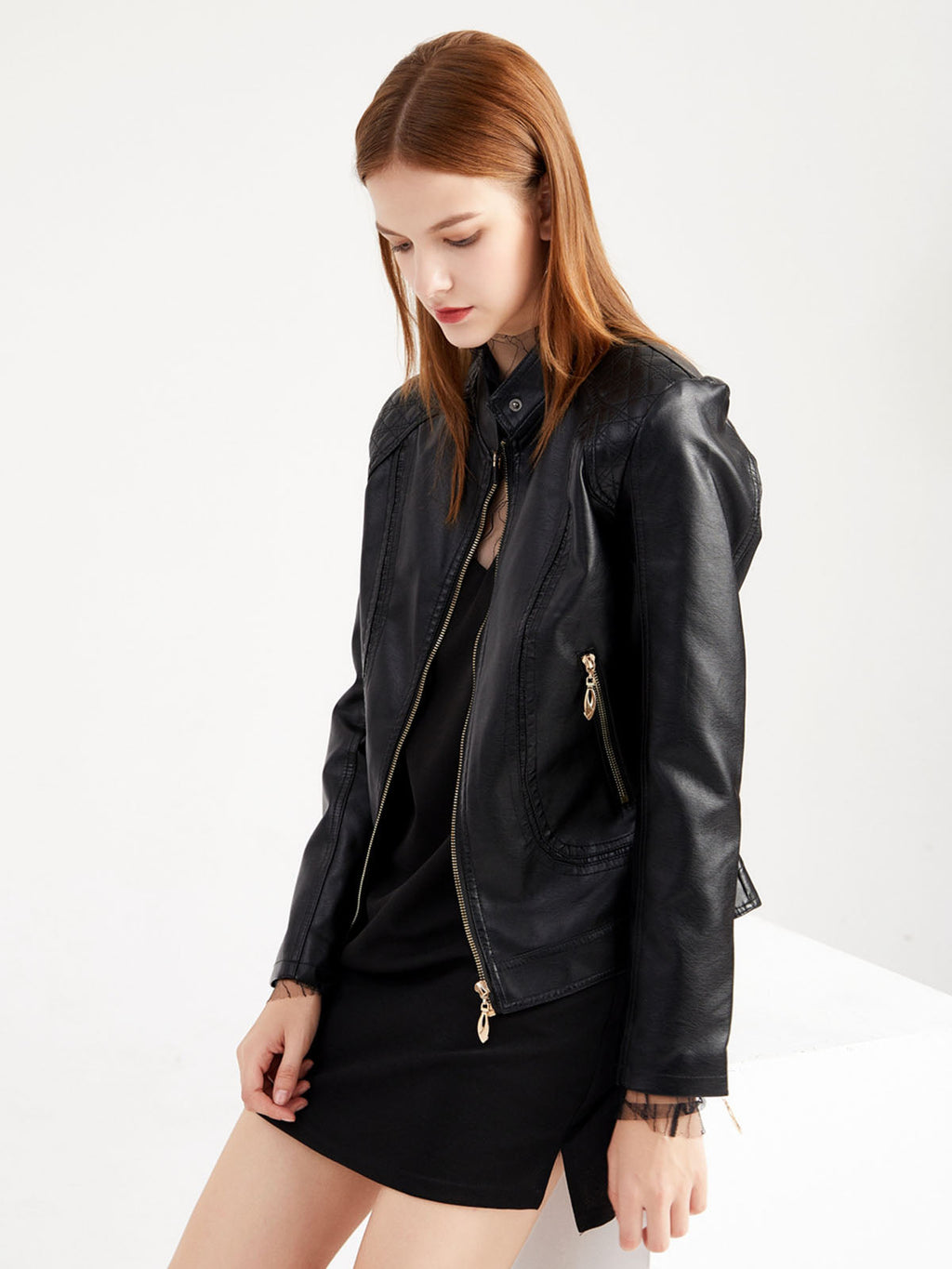 Soft Coat Long Sleeve PU Leather Motorcycle Jacket For Women