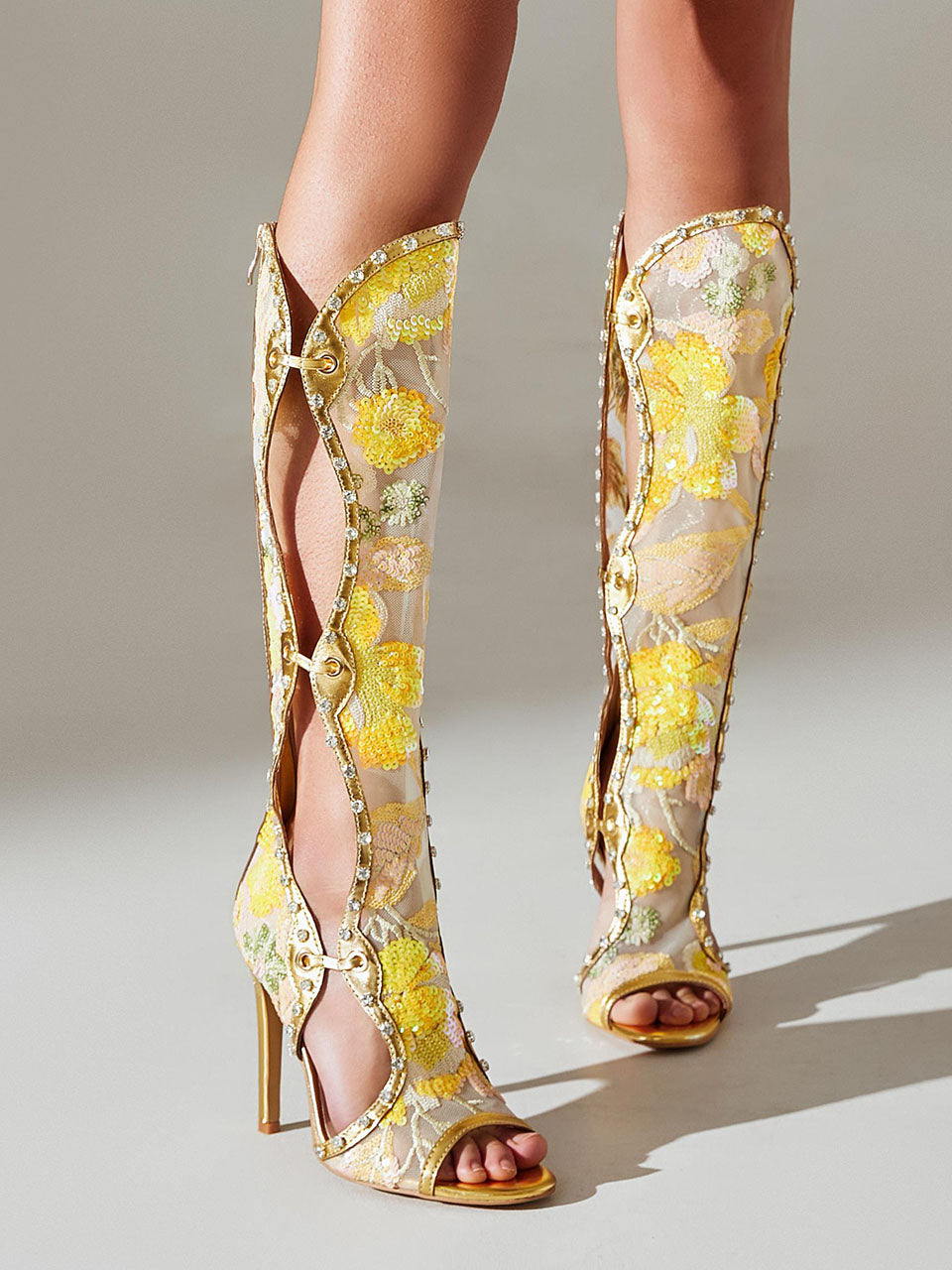 10CM High Heel Hollow Design Peep-toe Sandals Boots