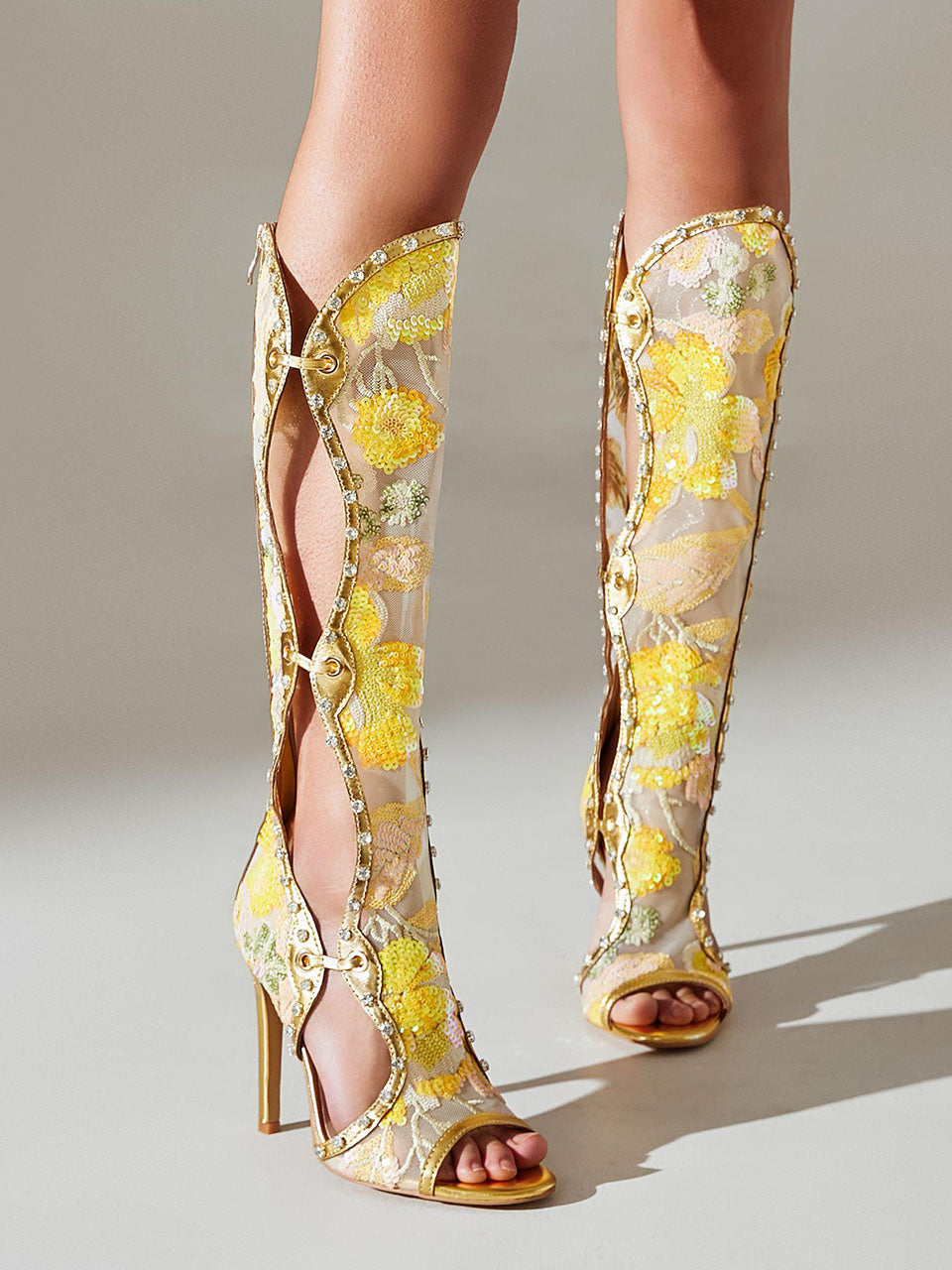 10CM High Heel Hollow Design Peep-toe Sandals Boots