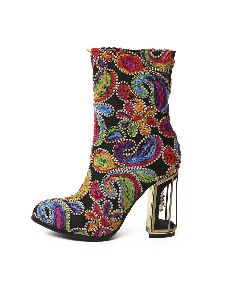10CM Luxury Embroidered Chunky High Heel Platform Bootie Vintage Shoes
