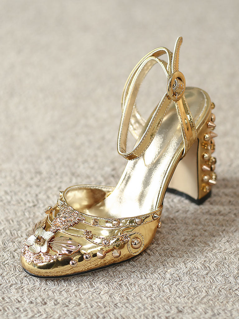 Luxurious Rivet Chunky Heel Sandals Vintage Shoes