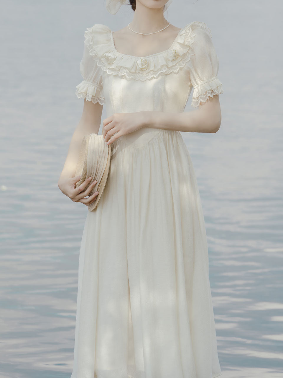 White Puff Sleeve Rose Vintage 1950S Swing Victoria's Fairy Dress