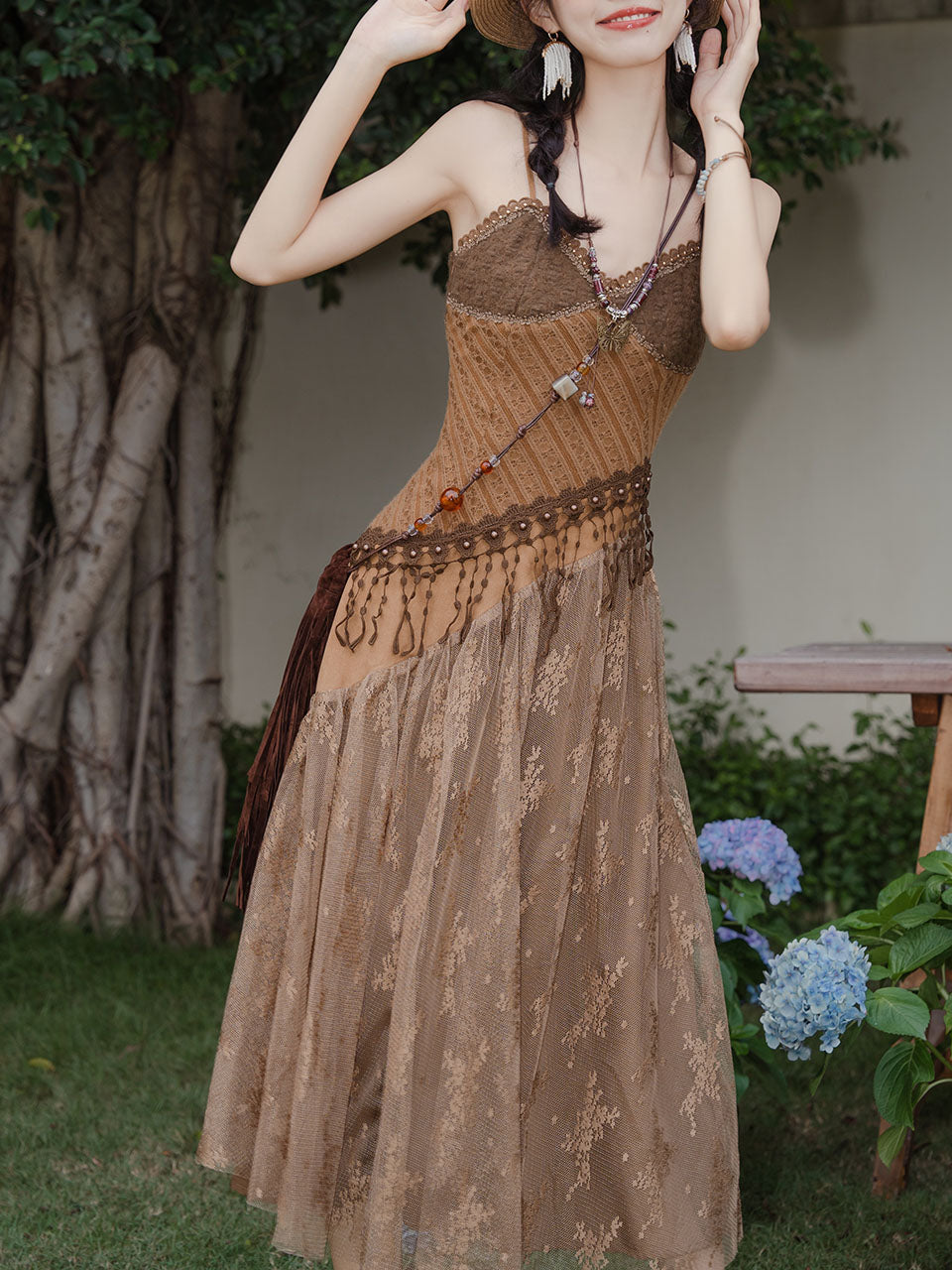 2PS Brown Lace Strap Dress