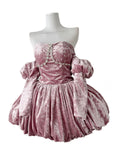 Luxurious Velvet Dusty Pink Strapless Tulip Hem Evening Gown