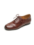 Oxfords Pointed Toe Cowhide Leather Vintage Shoes