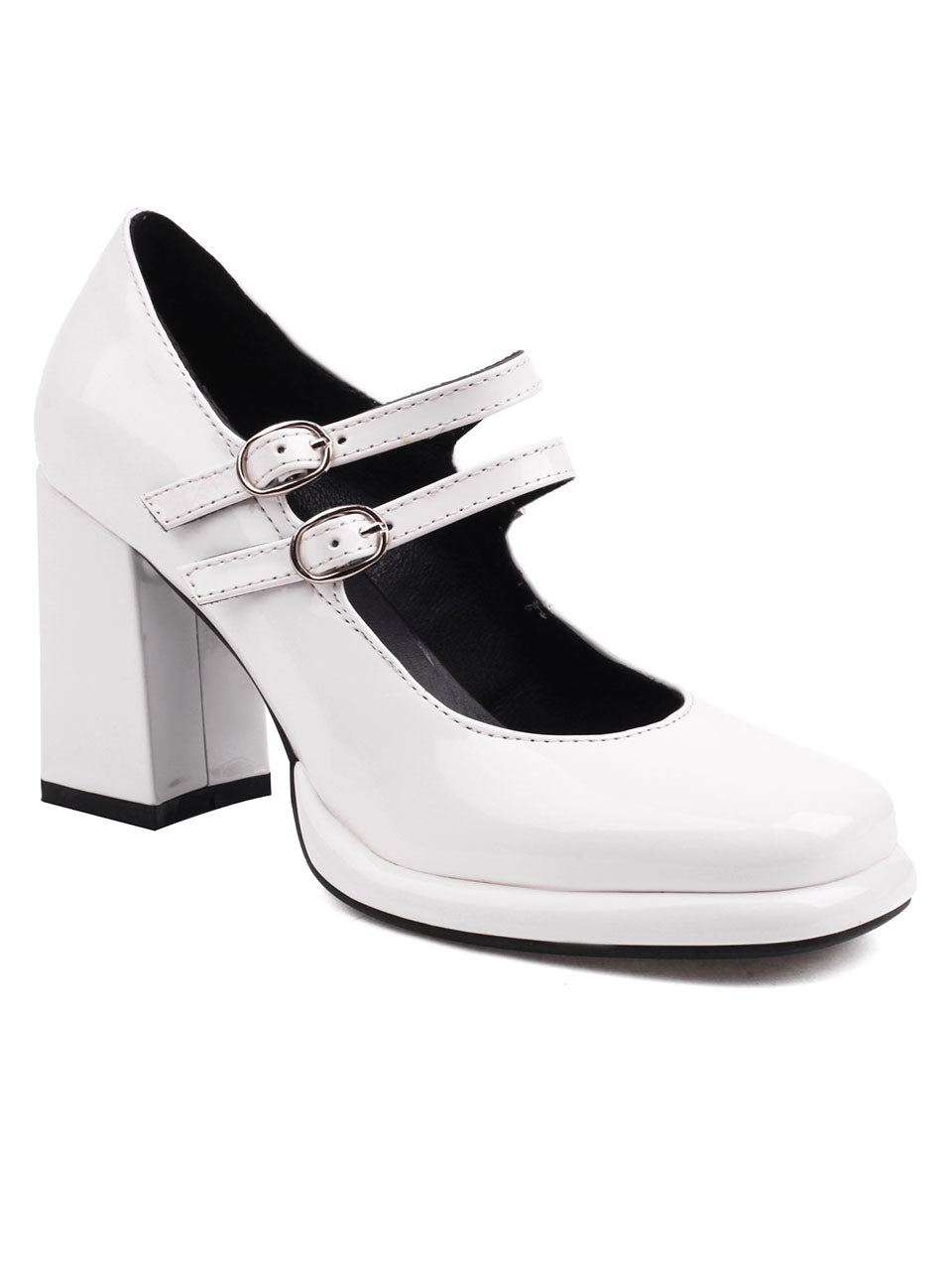 8CM High Heel Wine Red Square-Toe Platform Mary Jane Pump
