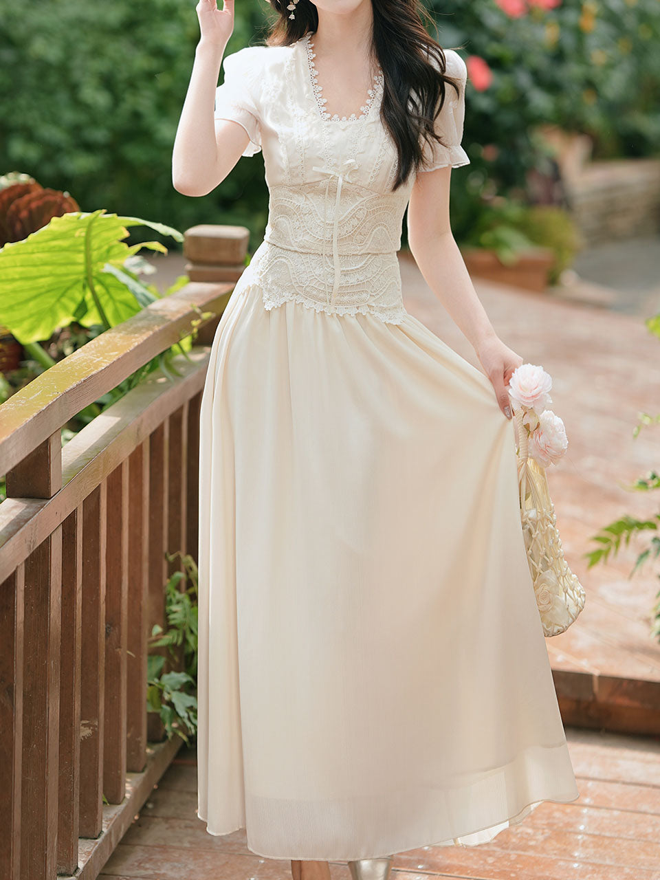 Retro Lace Top & Bodycon Fish Tail Midi Skirt 2-Piece Suit