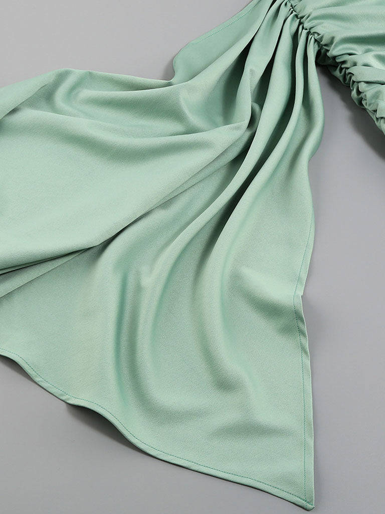 Light Green Off The Shoulder Corset Satin Gown Party Dress