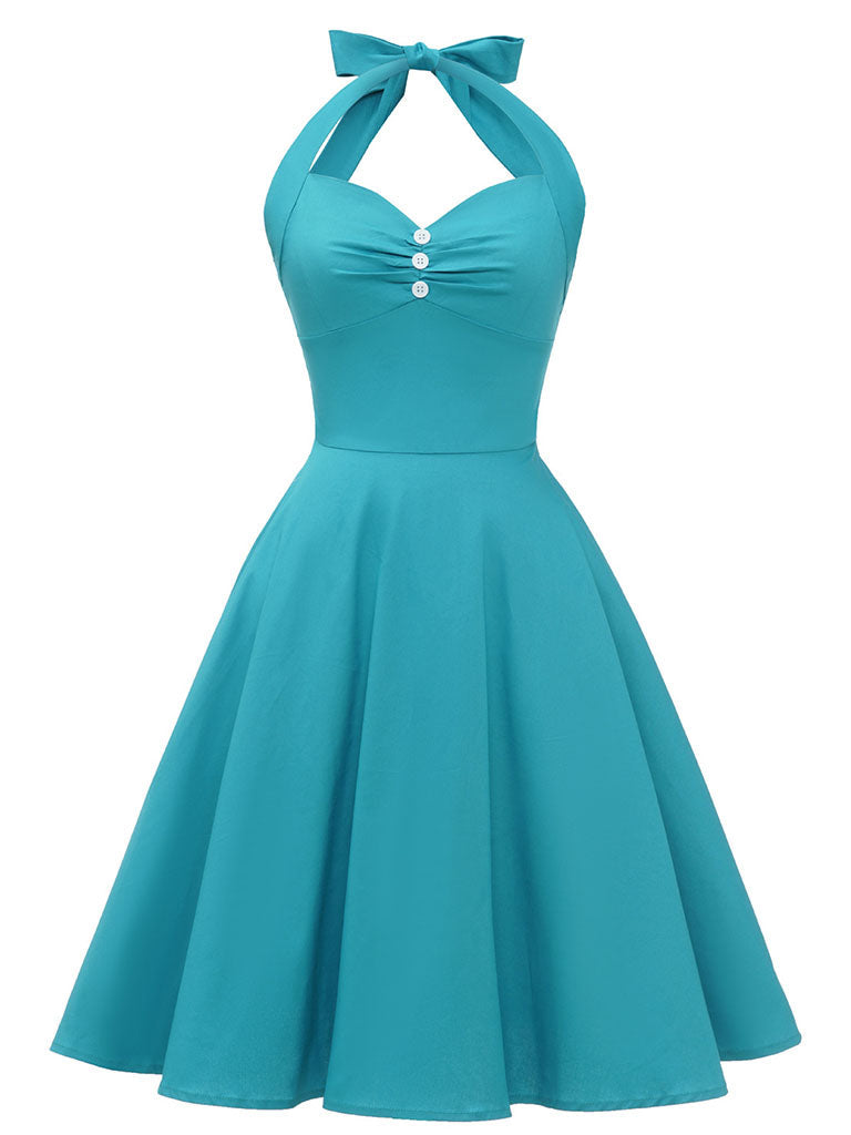Lake Blue Halter Swing 1950S Vinatge Dress
