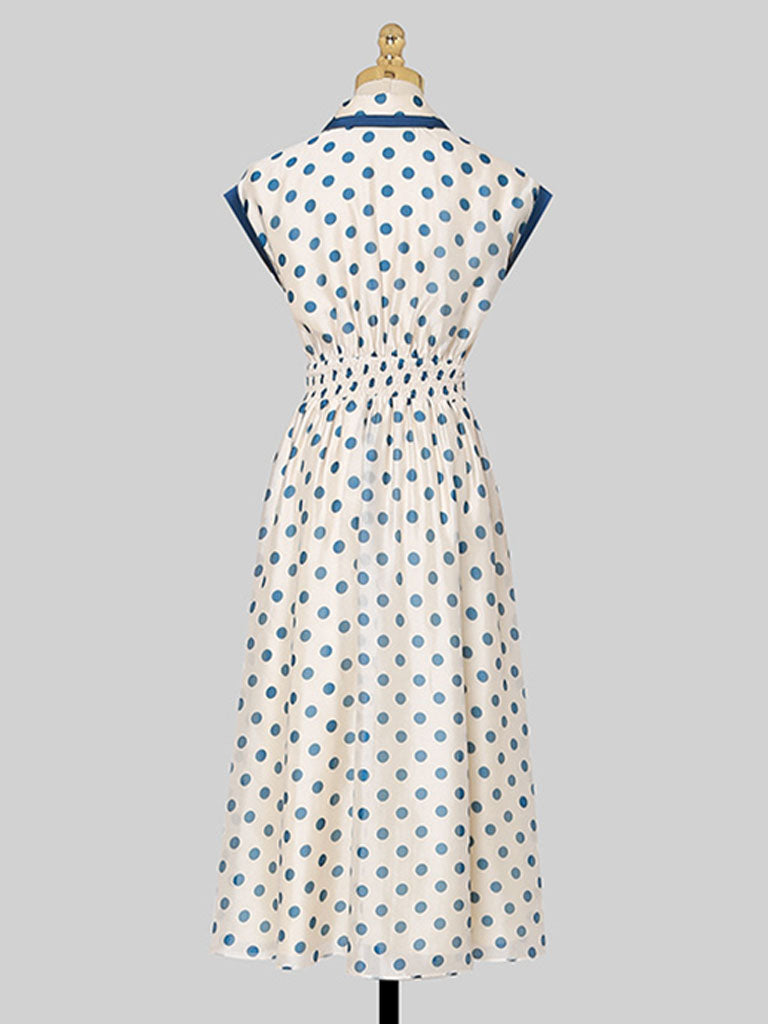 Blue Polka Dots Bow Collar 1950S Vintage Dress
