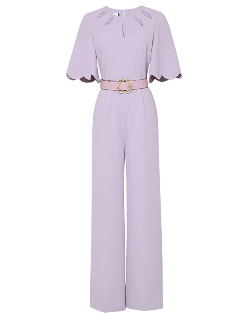 Lilac Elegant Crew Neck Flower Cut Out Short Sleeves