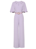 Lilac Elegant Crew Neck Flower Cut Out Short Sleeves