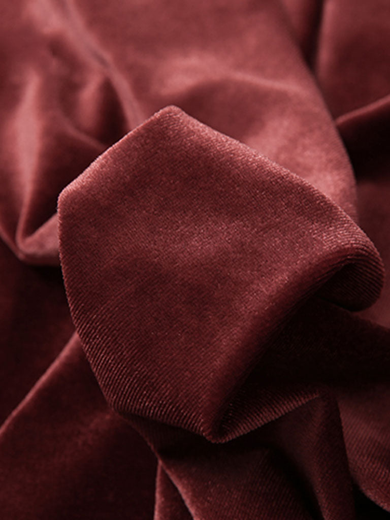 Red Crew Neck Velvet Puff Sleeve 1950S Vintage Dress
