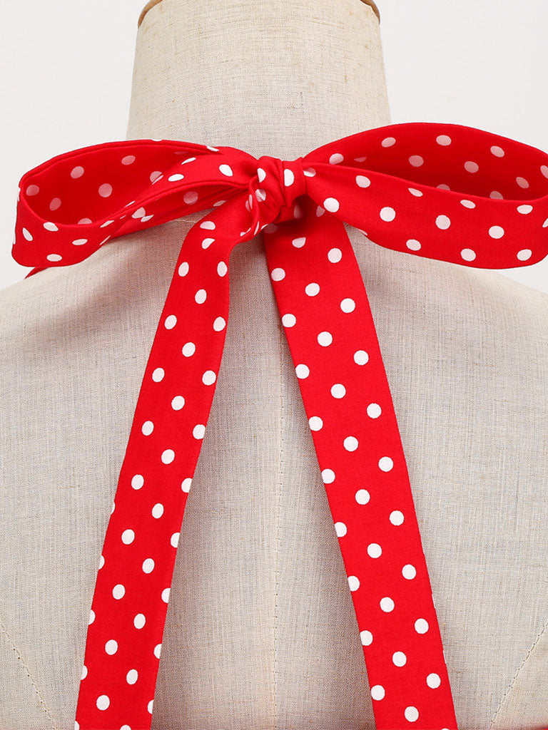 Red And White Polka Dots Vintage Halter 1950S Dress