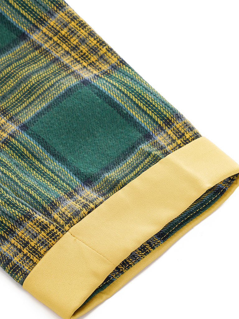 Green And Yellow Plaid 3/4 Sleeve 1950S Cotton Vintage Dress