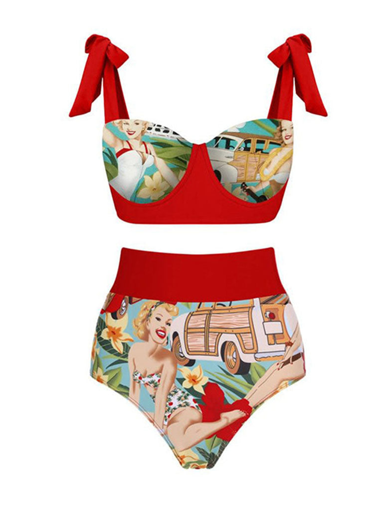 Red Retro Poster Print Bikini
