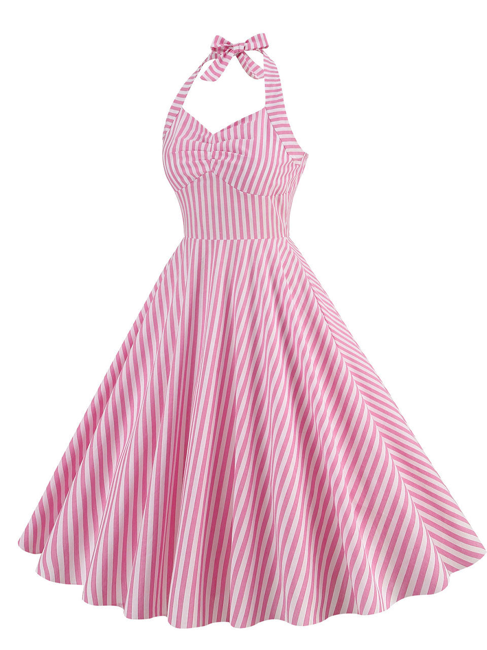 Pink And White Vertical Stripe Halter Barbie Same Style 1950S Vintage Dress