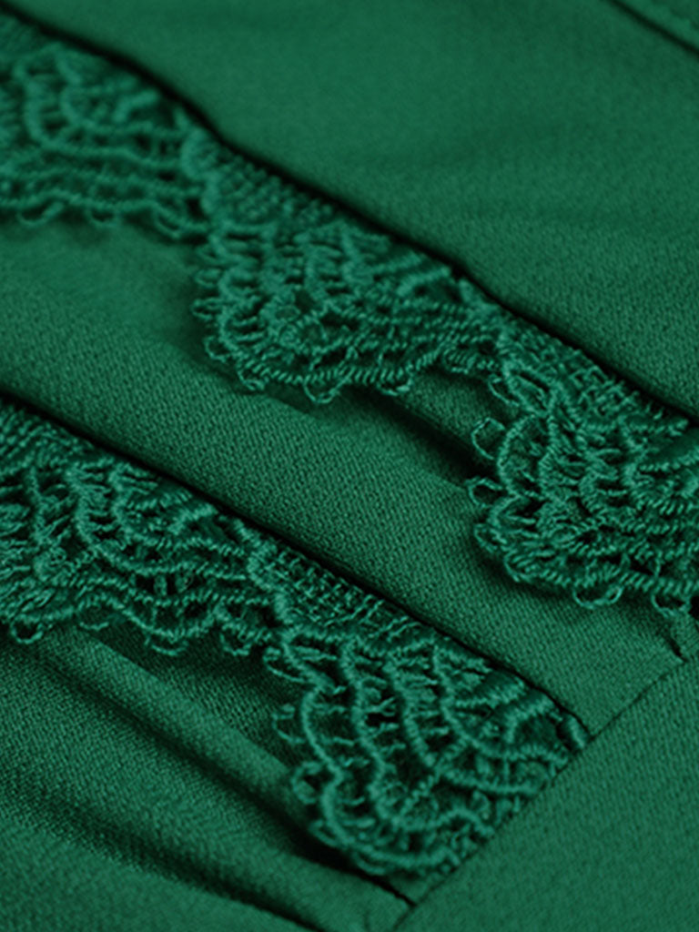 Green Bow Collar Long Sleeve Lace 1950S Vintage Maxi Dress