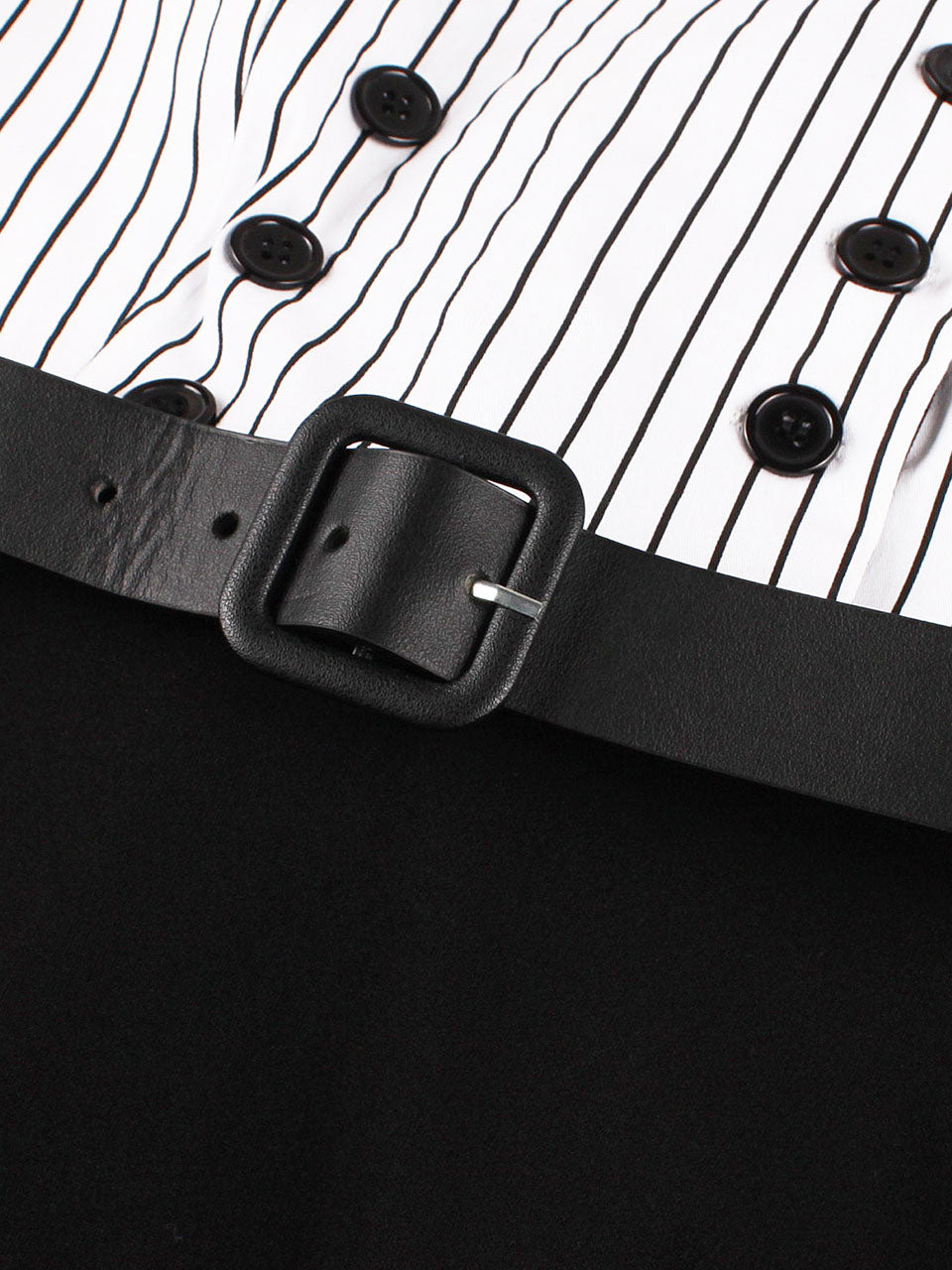 1950S Black Stripe Turndown Collar Short Sleeve Vintage Dress