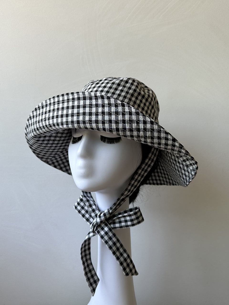 Pink Gingham Wide-brimmed Hat
