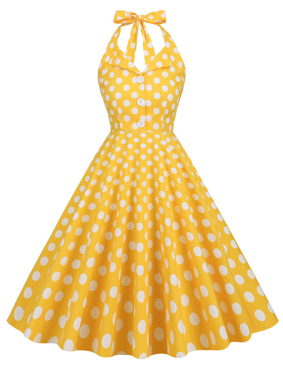 Green And White Polka Dots Pockets Vintage Halter 1950S Dress