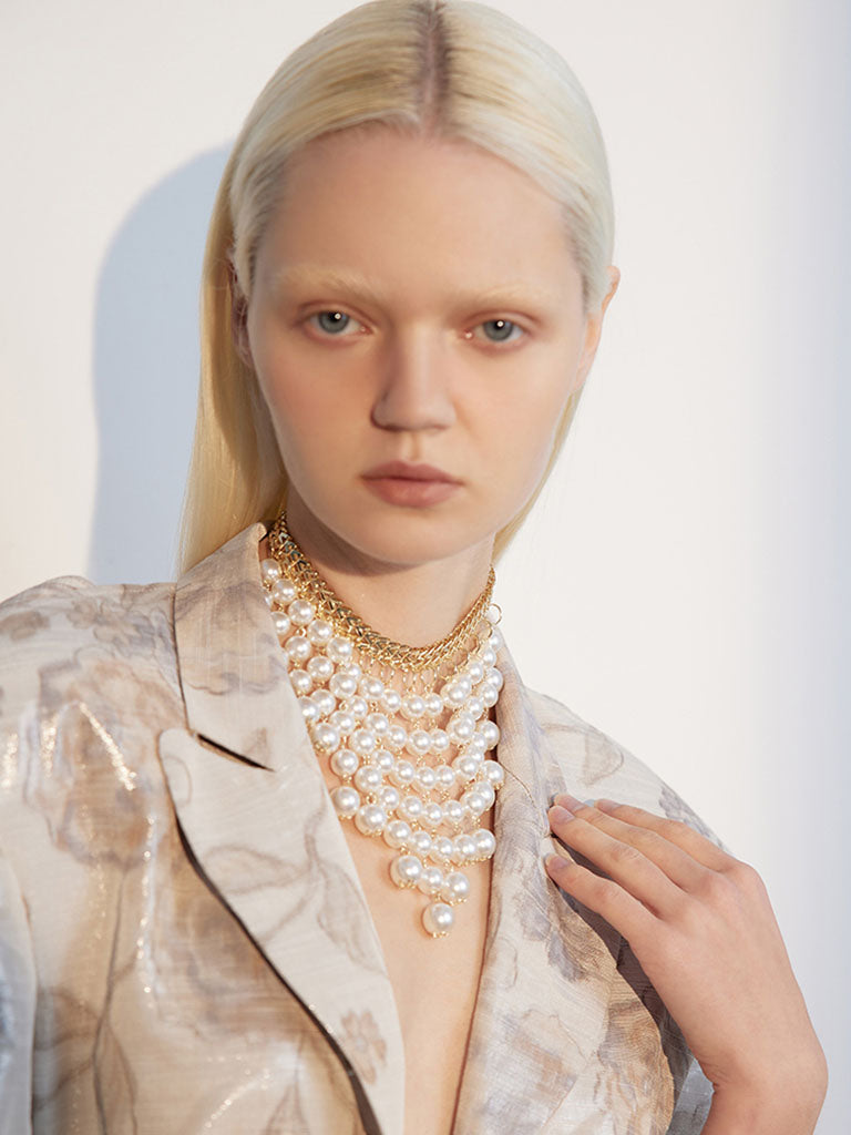 1950S Plastic Pearl Fringe Vintage Party Necklace