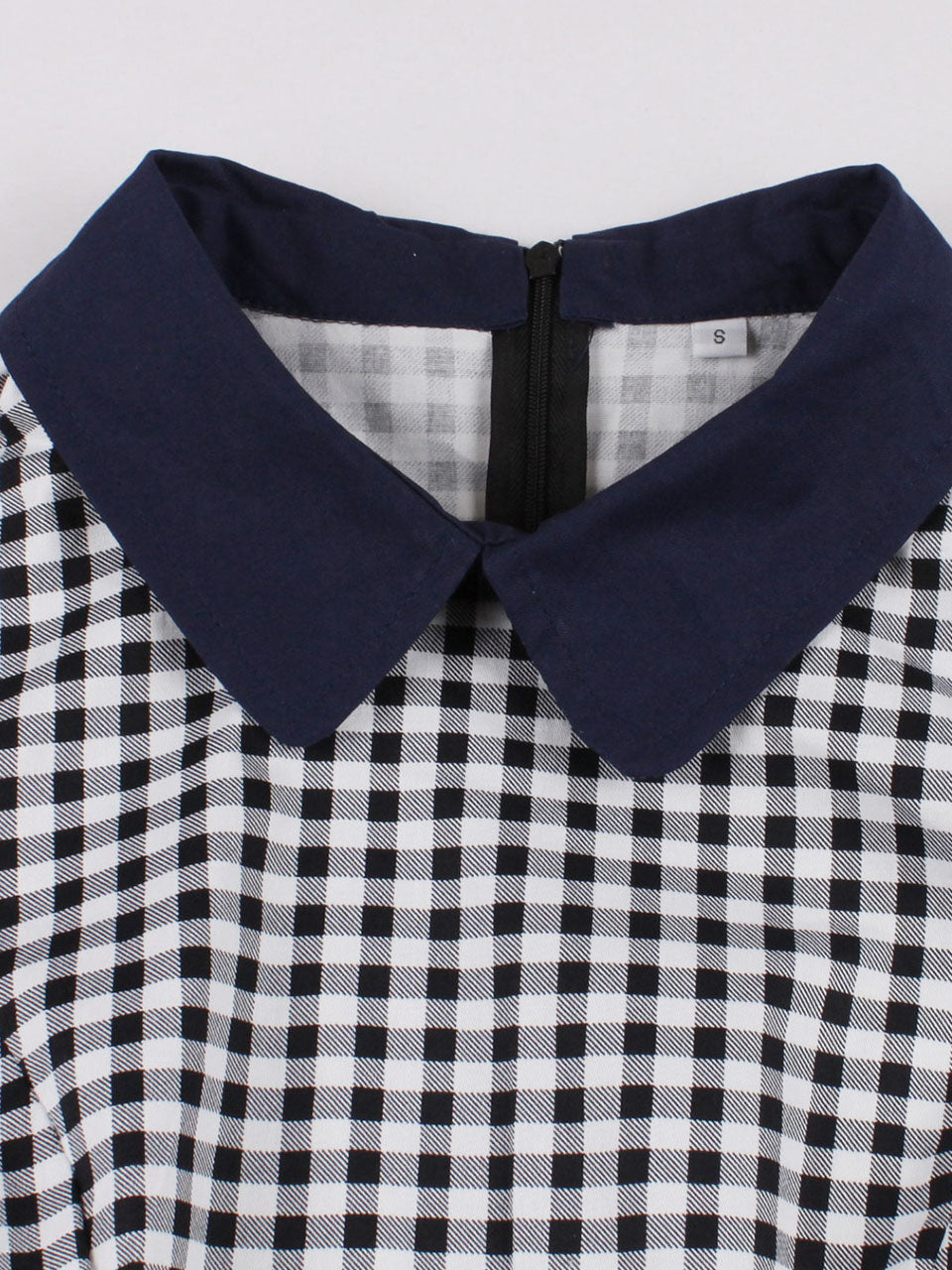 1950S Black Peter Pan Collar Plaid Short Sleeve Vintage Swing Dress