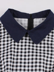 1950S Black Peter Pan Collar Plaid Short Sleeve Vintage Swing Dress