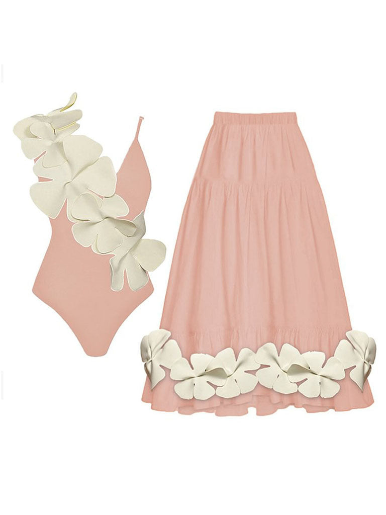 Orange And White Flower One Piece