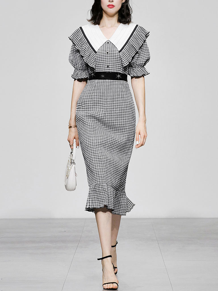 Black And White Plaid Mermaid Dress