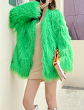 Green Faux Fur Long Sleeve Lambswool Coat Winter Coat