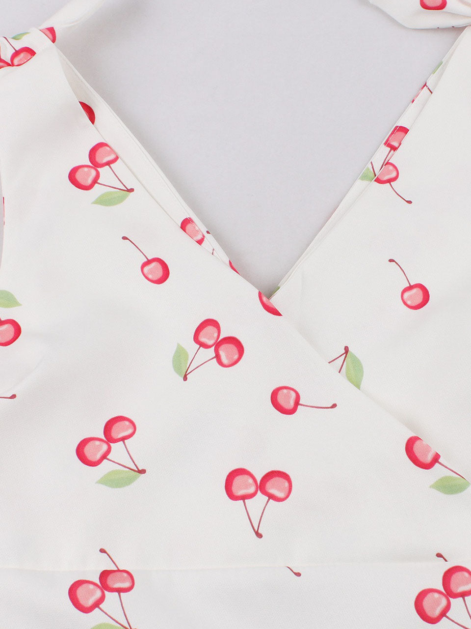 White V Neck Cherry 1950s Vintage Swing Dress
