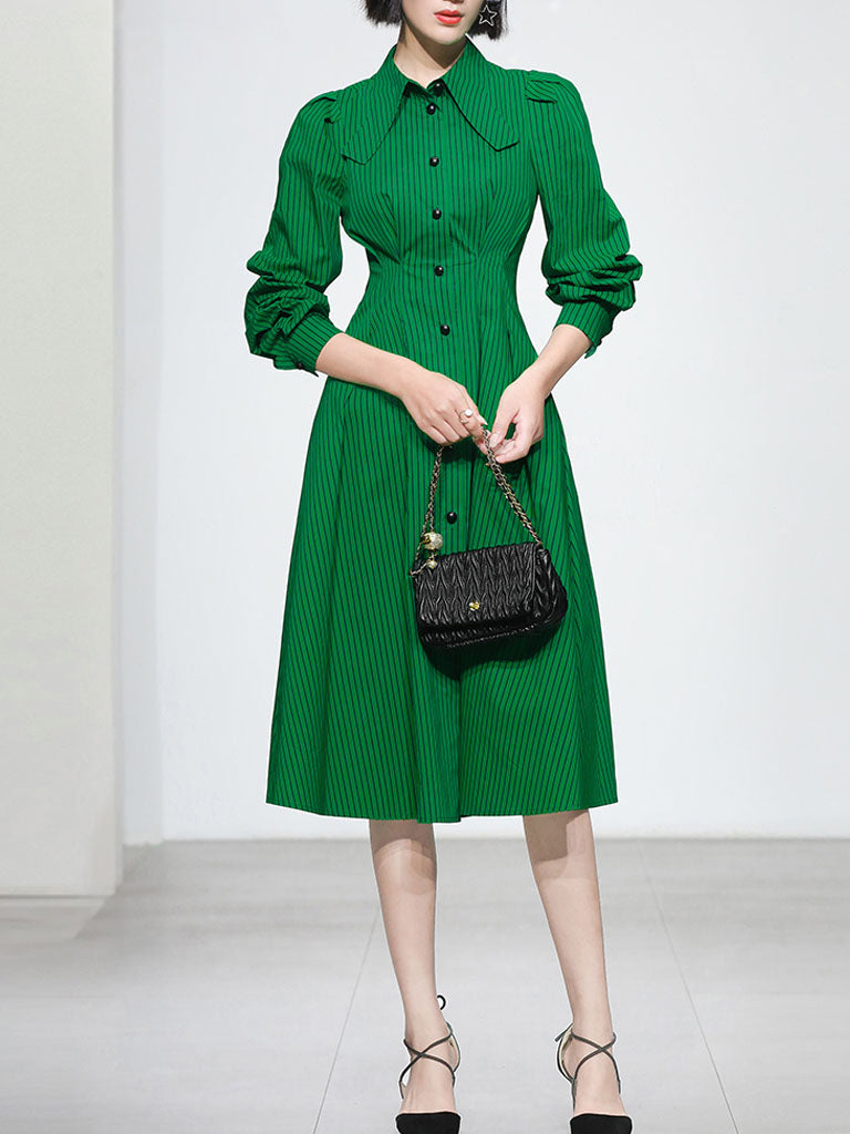 Green And Black Stripe Long Sleeve 1950S Halloween Vintage Dress