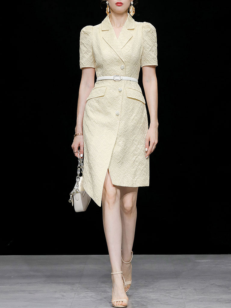 Apricot Lace Puff Short Sleeve Blazer Bud Dress